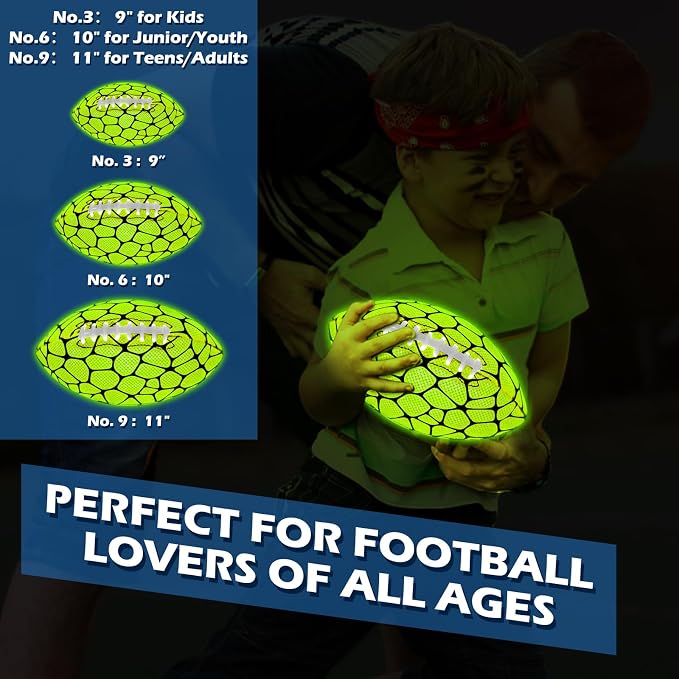 Jasonwell Glow in The Dark Football - Strong Grip Light Up Football Toy Stuff Gift Outdoor Sports Ball for Boys Kids Teen Junior Youth Adult Christmas Birthday Gifts for Ages 6-8 8-12 13+ Year Old