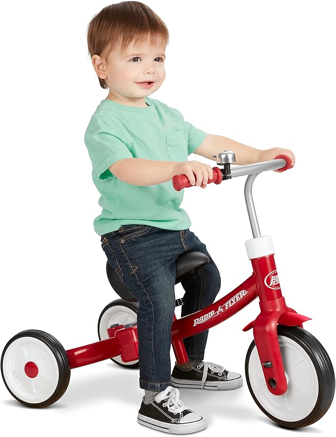 Radio Flyer Triple Play Trike, For Ages 1-3, 3-in-1 Ride-On, Tricycle or Balance Bike, Tool-Free Transformation, Adjustable Padded Seat, Pedal Storage, Ringing Bell, Steel Frame, Tricycle for Toddlers