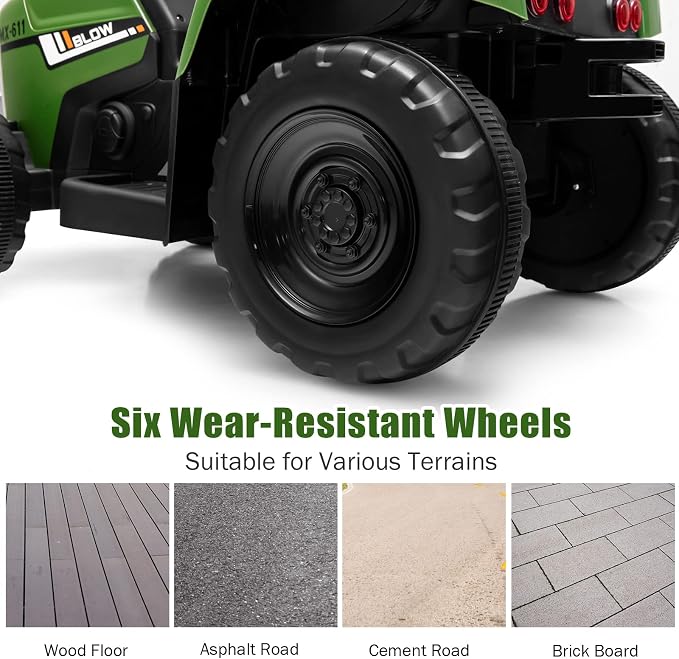 Costzon Ride on Tractor with Detachable Trailer, Kids' Electric Vehicles w/3-Gear-Shift Ground Loader, Wireless Design & USB, 7 LED Headlights, Remote Control Tractor Toy for Kids 3+ (12V, Dark Green)