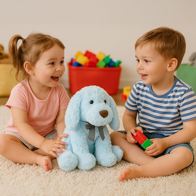 WEIGEDU Blue Goldendoodle Furry Poodle Puppy Dog Blue Stuffed Animal Plush Toys for Kids Boys Girls Birthday Bedtime Xmas Gift, 11.8 inches