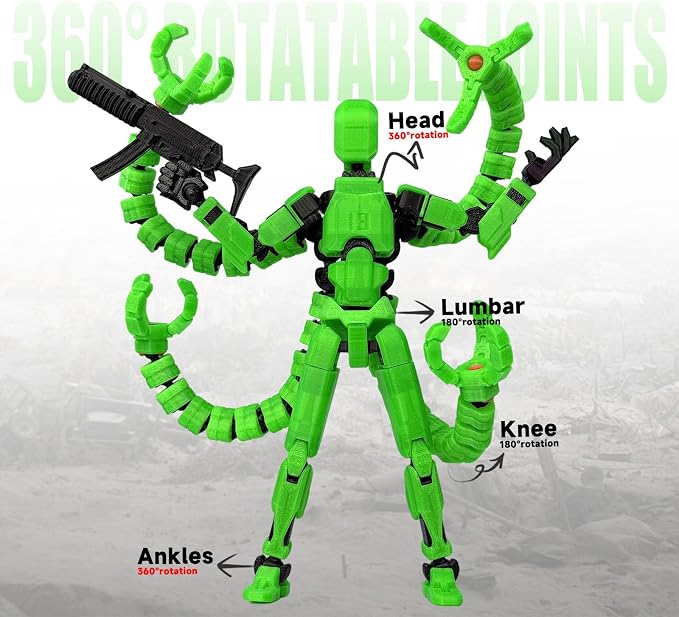 T13 Already Assembled Action Figure Accessories, T13 Multi-Jointed Movable,for Collectors Desktop Decorations t-13 Movability 3D Printed Toys (Luminous Green, 5.5 Inch)