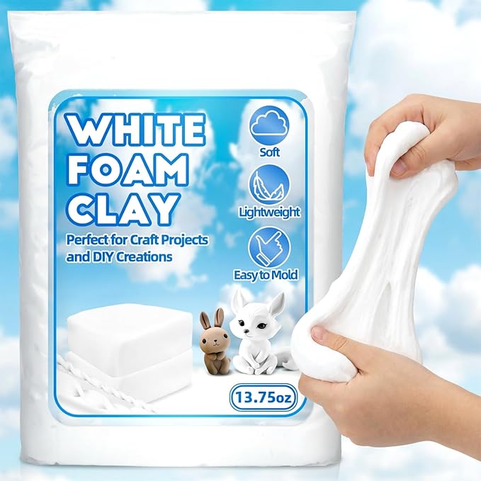 RAINFLOW White Foam Clay - Moldable Cosplay Foam Clay,Soft Squishy Molding,Perfect for Arts and Crafts Projects,Creative Art Supplies with Sculpting Tools