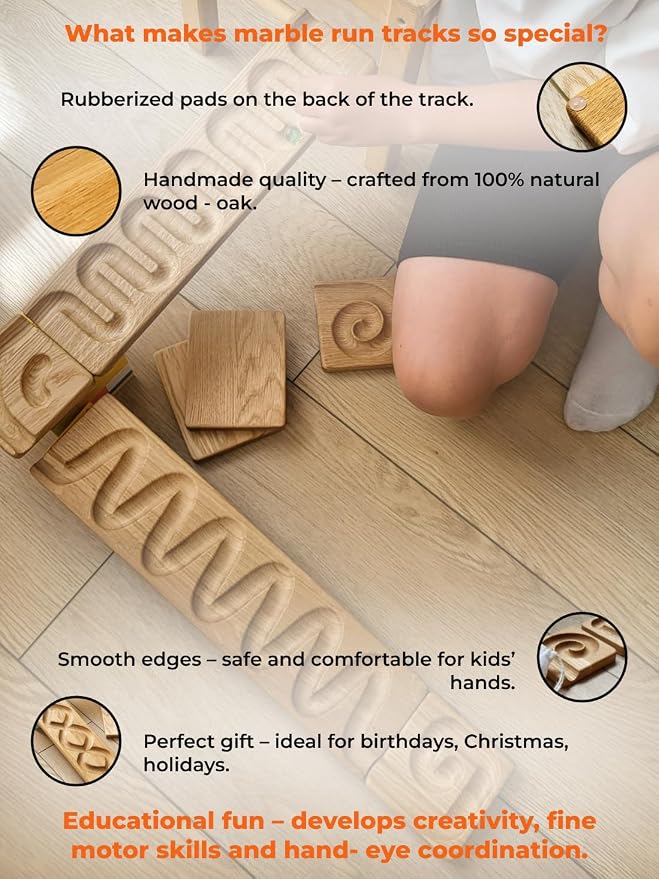 Marble Run Track Race Personalized Wooden Maze Board Ball Run Course Gift for Kids Run Race Winding Track Roller (Set of 4)