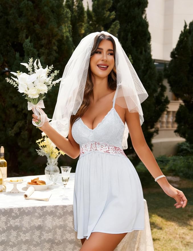 Ekouaer Lingerie for Women Sexy Nightgown Lace Trim Sleep Dress Chemise Nightgowns Sleeveless Night Gown Sleepwear S-3XL