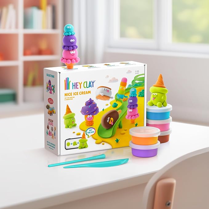 Hey Clay 15 Cans Set - Colourful Modelling Kids Air-Dry Clay 15 Cans with Sculpting Tools and Fun Interactive Instructions for Children Age 3+ (Nice Ice Cream)