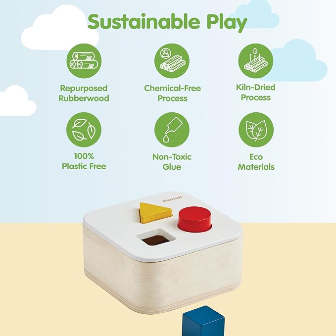 PlanToys® Shape and Sort It Out Bin Wooden Montessori Shape Matching Toy | Fine Motor, Problem Solving and Early Math Learning Activity | Eco Friendly Educational Sorting Toy