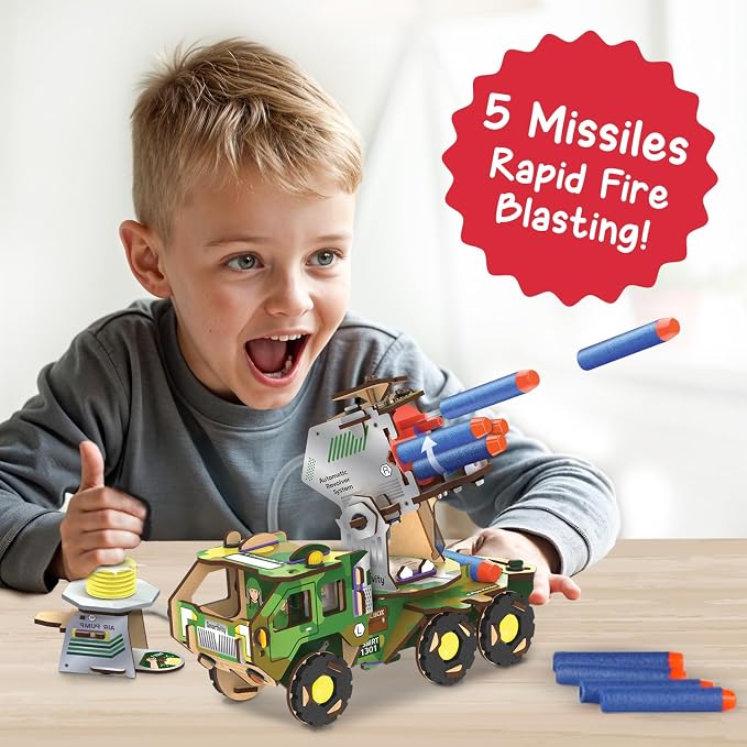Smartivity DIY Missile Truck for Kids | Build Your Own Military Vehicle with Air-Powered 360° Rotating Launcher & 5 Foam Missiles | STEM Engineering Toy | Birthday Gift Boys & Girls 8 9 10 11 12 13 14