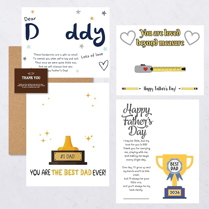 Happy Fathers Day Handprint Kit, Pack 4 DIY Handprint Craft, Personalized Gift for Dad from Kids, Toddler & Preschool Art Activity, Cute Handmade Memory Gifts for Father’s Day