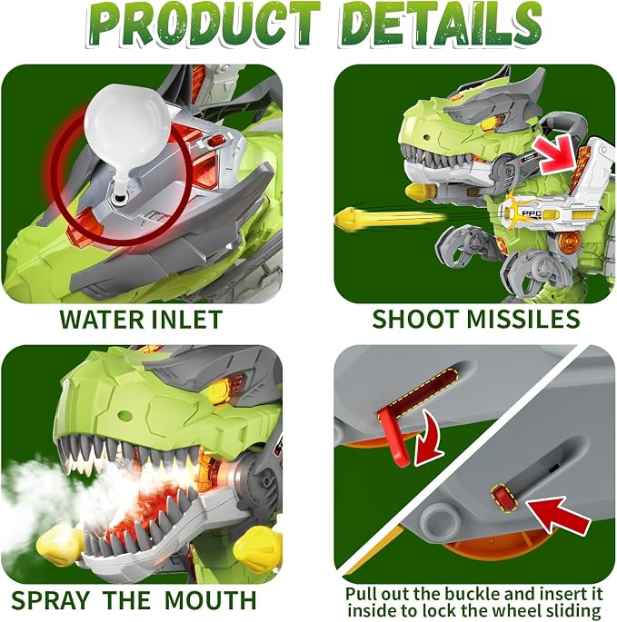 Baby Ride On Toy Cars, Toddler Electric Dinosaur Push Riding Car with Light Music, Smoke & Launcher Toy, Preschool Kids Scooter Foot-to-Floor Ride On Toy, Christmas Birthday Gifts for Kids