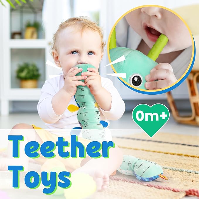 LIGHTDESIRE Baby Toys Musical Caterpillar Infant Toys Plush Stuffed Animals | Sensory Toys with Crinkle and Rattle Baby Teething Toys for Tummy Time Newborn Boys Girls 0 3 6 12 Months Shower Gifts,Blue