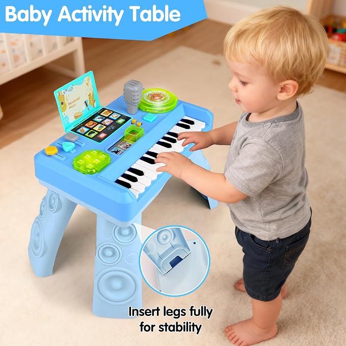 Baby DJ Activity Table for Toddlers 1-3, Baby Musical Piano Toys for 1 Year Old Boy with Music & Light Toddler Learning Educational Infant Toy 6-9-12-18 Months for 1st One Boy Girl First Birthday Gift