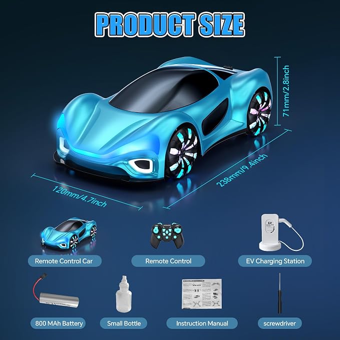 Remote Control Car,RC Cars Boys Toys for 6 7 8 9 10 11 12 Year Old 2.4GHz 360° Rotate RC Cars with Cool Lights, Music & Spray Effects Cool Birthday for Kids & Boys 6-12