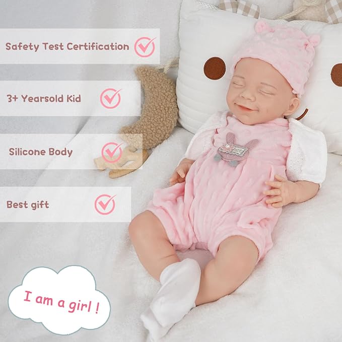 Girl 18 Inch, Silicone Reborn Baby Dolls, Realistic Baby Doll, Not Vinyl, Posable Newborn, Reborn Baby Dolls Silicone Full Body