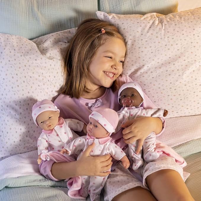 La Baby Caucasian 11-inch Small Soft Body Baby Doll | JC Toys - La Baby | Washable |Removable White & Pink Floral Outfit w/Hat, Pacifier & Blanket | for Children 12 Months +