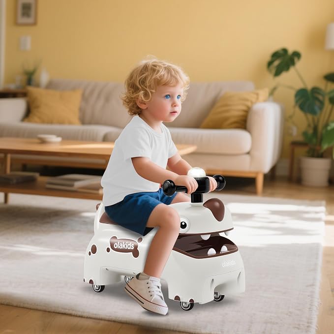OLAKIDS Ride on Push Car, Kids Foot-to-Floor Sliding Car with Universal Wheels, Light, Sound, Under-Seat Storage, Ride on Toy for Toddlers Boys Girls Aged 3+ Years (White)