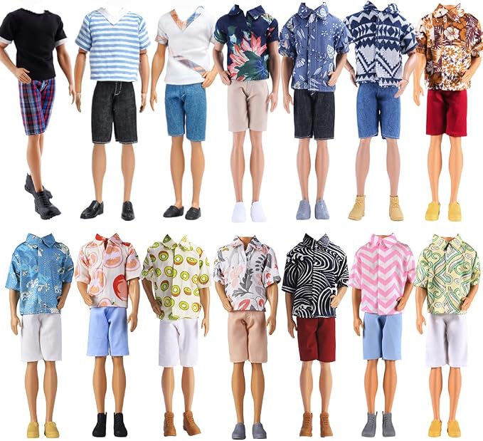 E-TING 10 Sets Casual Varsity Jacket Set= 5 Sets Casual Outfit for 12″ Boy Doll with 5 Pairs Shoes (Vintage Lightweight Suede Bomber Jackets+ Casual Wear Clothes )