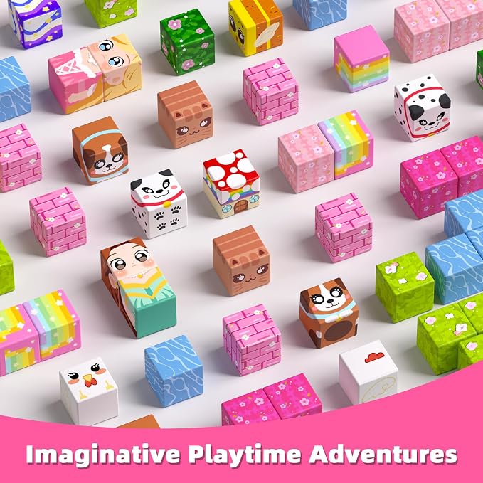 100PCS Magnetic Blocks, Magnetic Building Cube Set for Kids Ages 3+, Constructions STEM Stacking Tiles Toy Building Birthday Gifts for Girls
