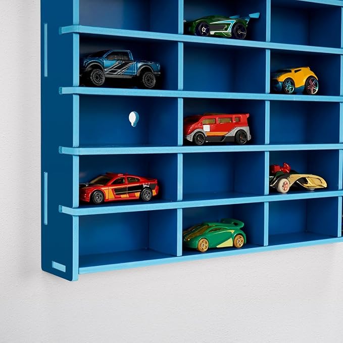 Krafetto 2 Pack Toy Car Display Shelf, Holds 80 Diecast 1/64 Toy Cars, Wall Mount Model Car Storage Organize Case, Blue