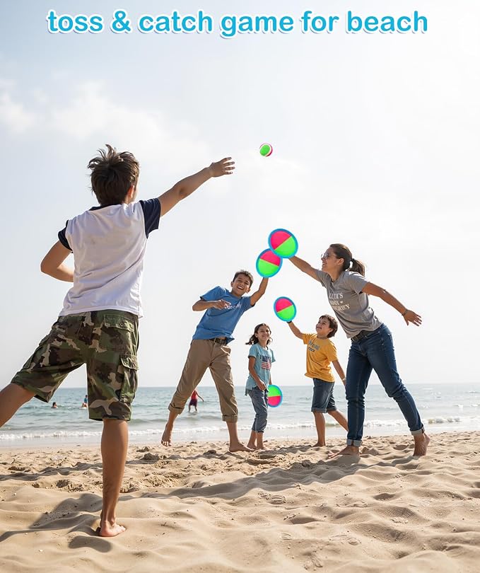 Toss and Catch Ball Game Outdoor Toys for Beach Pool Yard Camping, Outside Games for Kids Ages 3-12 & Family, Boys Birthday Gift, 6 Paddles 3 Sticky Balls & Carry Bag