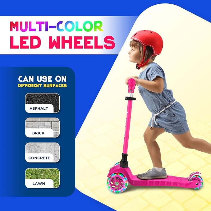 HighMaster Kids Scooter – 3 Wheel Kick Scooter for Children and Toddlers – Adjustable Handlebar with LED Wheel Lights – Indoor and Outdoor Fun