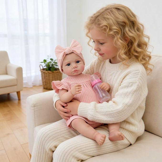 FOCKOF Realistic Reborn Baby Dolls-18 Inch Realistic Baby Doll Girls Soft Vinyl Body Reborn Baby with Gift Box for Kids Age 3+ Pink