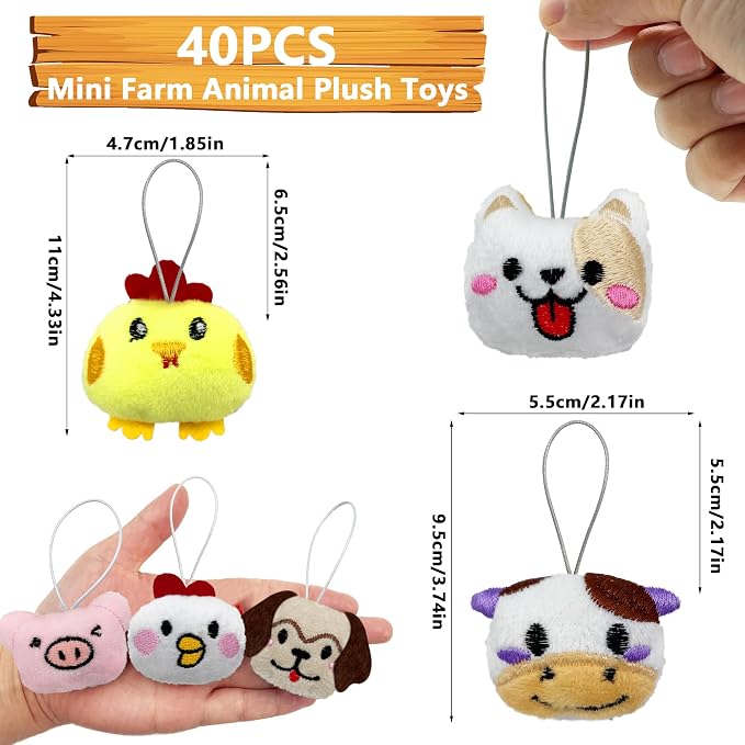 40 PCS Mini Farm Animal Plush Toys Set Cute Small Animal Stuffed Keychain for Party Favors Keychain Ornament for Goody Bag Easter Egg Stuffers Carnival Birthday Party Classroom Prizes 20 Styles