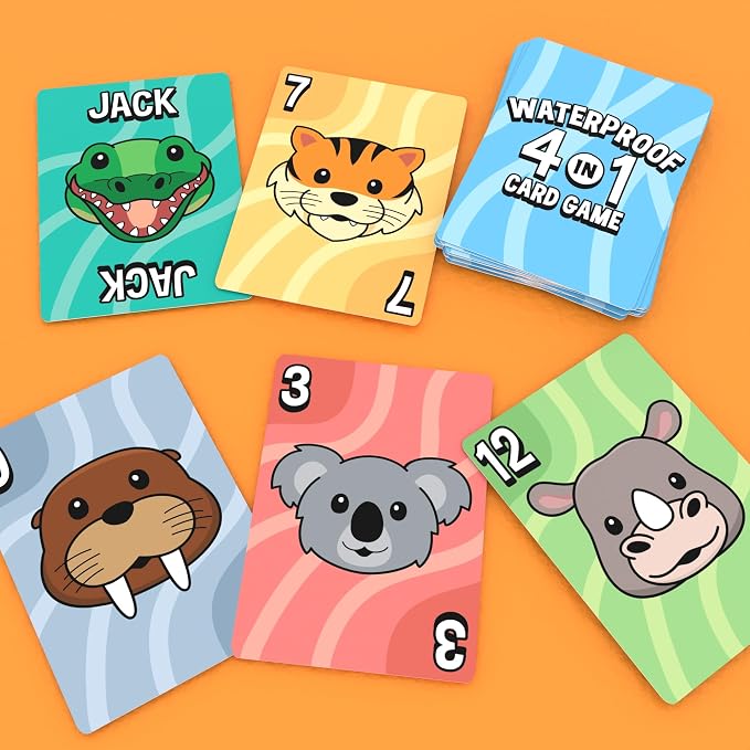 Bicycle Waterproof 4‑in‑1 Card Games Set – Durable Plastic Playing Cards Deck for Go Fish, Slap Jack, Crazy Eights & Old Maid, Family Travel Game Pack, Washable, Kid‑Friendly & Outdoor‑Ready