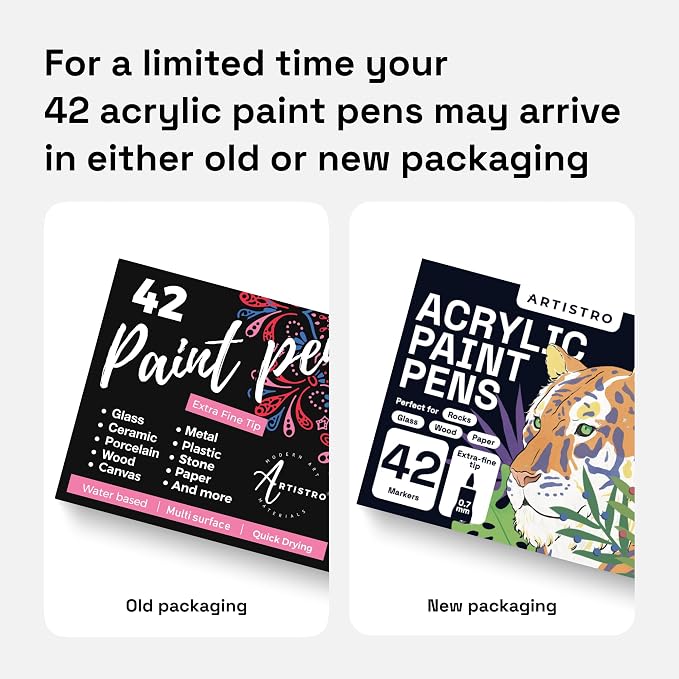 ARTISTRO 42 Acrylic Paint Markers - Paint Pens for Glass Marking, Rock Painting, Ceramic, Wood, Fabric, DIY, Craft, Canvas - Art and Craft Supplies for Adults, Teens, Kids (Extra Fine Tips)