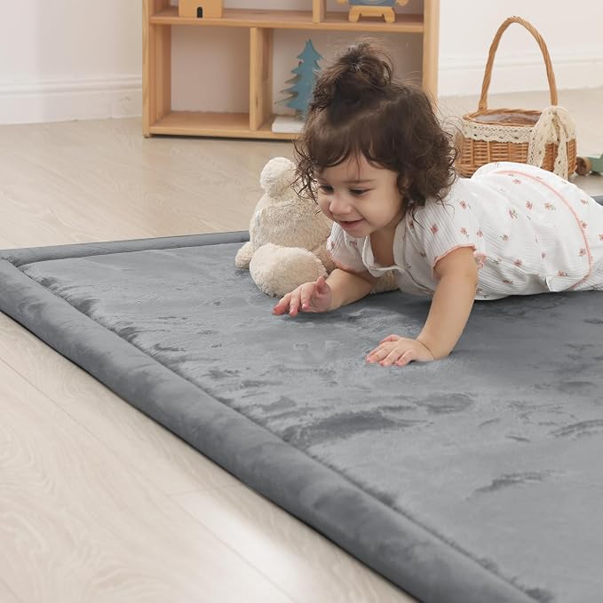 1.5" Thick Padded Baby Play Mat for Floor Tummy Time, Pro Soft Foam Activity Playroom Playmats, Easy Care with Non-Slip Safe for Infant Toddlers Crawling 71"x 79" (Dark Grey)