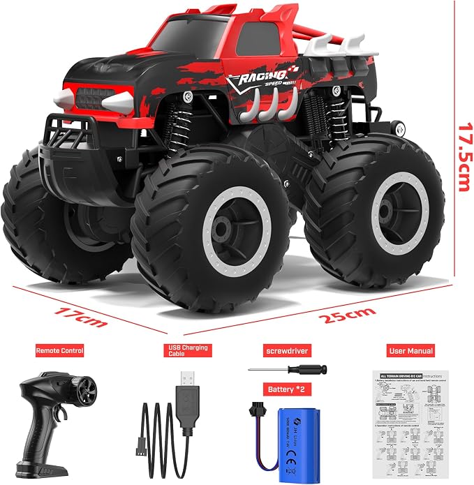 HOMETALL Amphibious Remote Control Car Monster Truck Toys - 1:16 All Terrain RC Trucks High Speed RC Cars with Crashworthy Body,Off- Road Electric Vehicle Kid Toys for Boys and Girls,Age 6+,Red