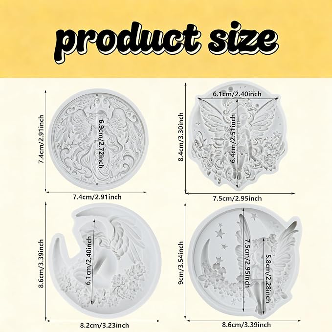 Angel Polymer Clay Mold Flower Fairy Goddess Moon Angel Fairy Girl Silicone Molds for DIY Crafts Resin Casting Mold DIY Craft Air Dry Polymer Clay Tools Jewelry Making Set of 4