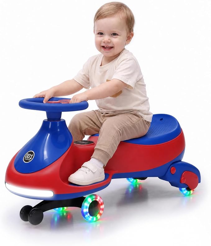 Garvee 12V Electric Wiggle Car for Kids, 2 in 1 Swing Car with Pedal, Anti-Rollover, Max Load 130Lbs,Flashing Wheels, Music,Rechargeable Battery Ride on Toy Indoor Outdoor for Toddlers, Red