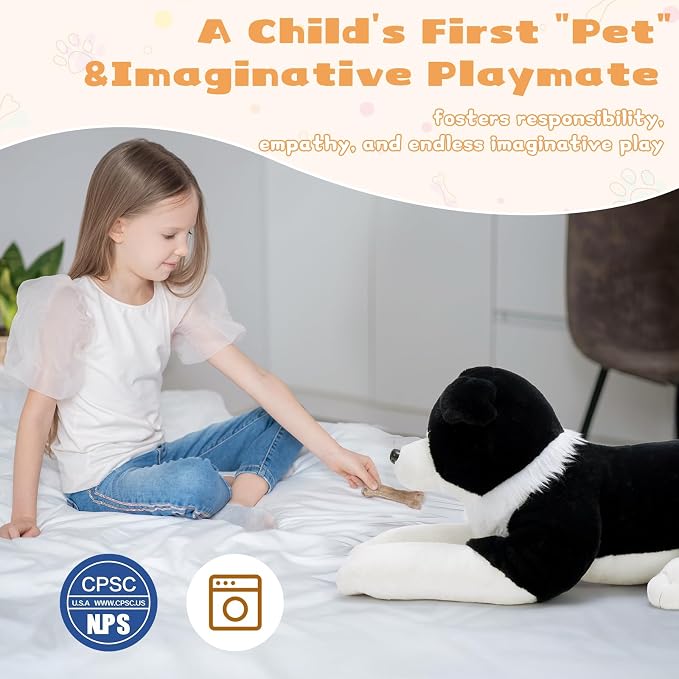 MaoGoLan Giant Border Collie Dog Stuffed Animal Plush, Realistic Cute 39" Large Stuffed Dog Plush Pillow Toys, Gift for Kids Boys Girls Adults