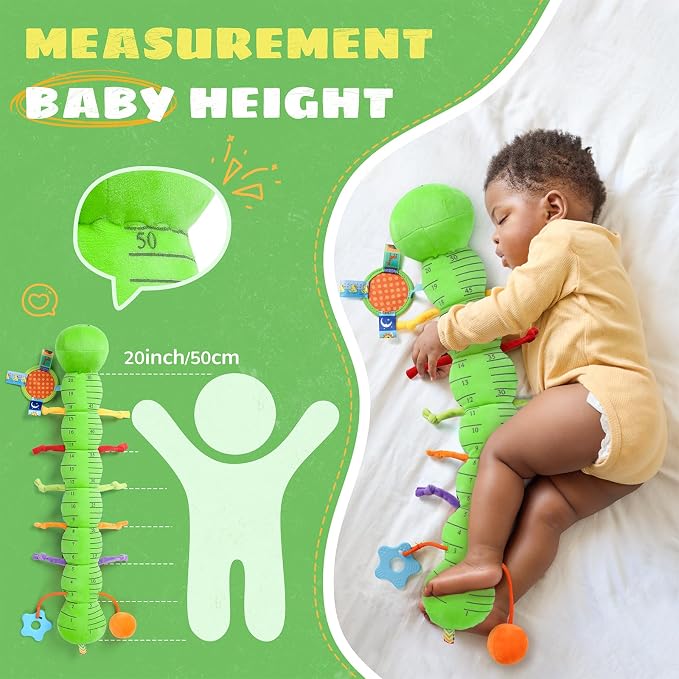 AWOTOY Baby Toys Sensory Music Caterpillar Stuffed Animal Infant Toys,Green | Teething Toys 0-3-6-12 Months Tummy Time with Mirror Crinkle Rattle&Pull String for Newborn Boys Girls Shower Gifts Birthday