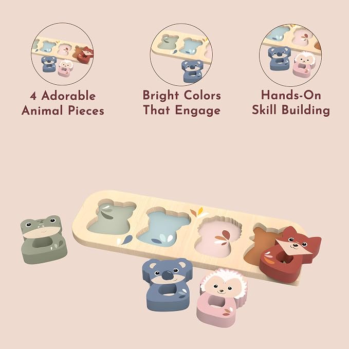 SPEEDY MONKEY Wooden Animal Puzzle for Toddlers 12m+ | Educational Animal Shape Sorter Puzzle | Colorful Sorting Play Baby Toy | Fine Motor & Cognitive Learning Toy for Kids & Preschoolers