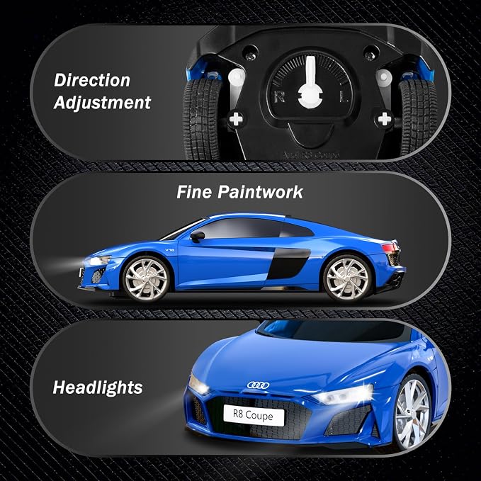 AEROQUEST Audi Remote Control Car,Officially Licensed Audi R8 Coupe,1:24 Scale Toy Car for Kids,Electric Sport Racing Hobby RC Cars,Birthday Gift for Boys and Girls（Blue）