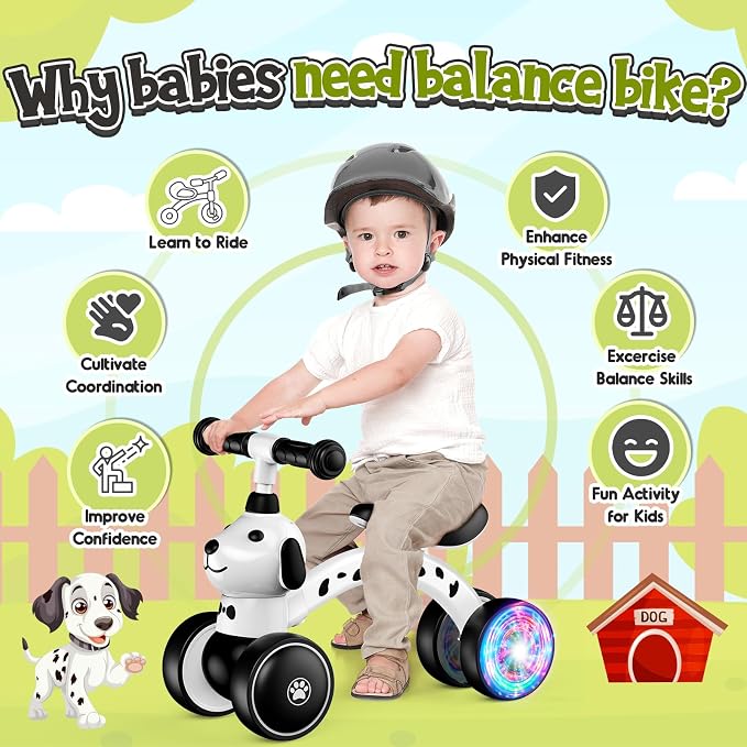 Baby Balance Bike Ride on Toys for 1 2 Year Old, Toddler Bike, First Birthday Gifts for 1 2 Year Old Boys Girls, Colorful Lighting Silent Wheels, No Pedal, Safe Baby First Bike