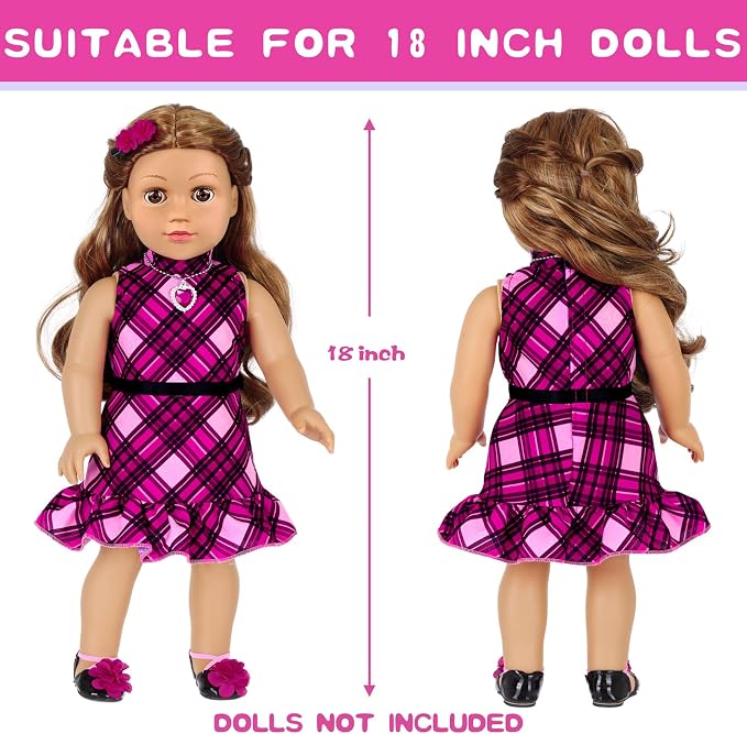 American 18 Inch Dolls Makeup Accessories and Clothes,Fashion Dress Tote Bag for 18" Doll Include Outfits Shoes Cosmetic Toys Stuff Gift for Baby Girl (No Doll)