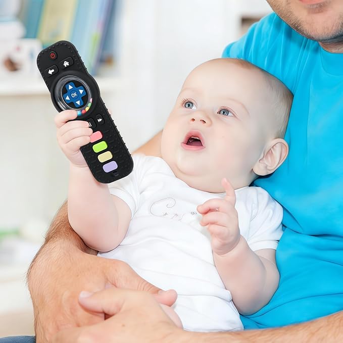 MISSLILI Teething Toy for Babies 3-6-12 Months, Silicone Baby Rattles Teether, Teething Relief Infant Toddles TV Remote Control Teether for 0-24 Months, Black