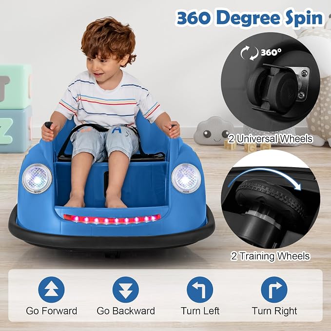 Costzon Bumper Car for Toddler, 12V Electric Kids Ride on Bumper Car with Remote Control, 360 Degree Spin, LED Lights, Music, Battery Powered Baby Bumping Toy Gift for Toddlers 2-5 Years Old (Navy)