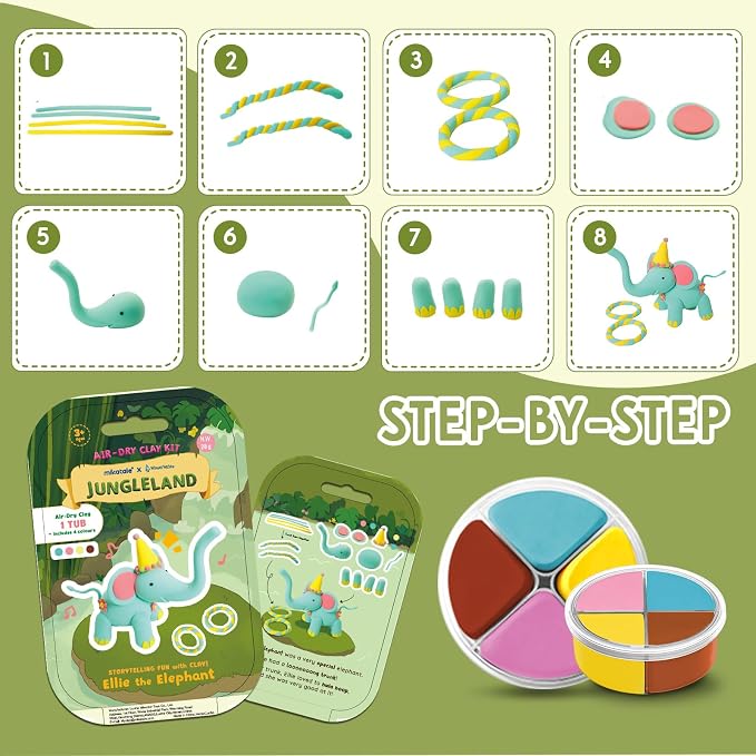 Air Dry Clay Kit for Kids -12 Dinosaur Theme Colored Clay Sculpting kit, Ultra Light DIY Model Magic Clay with Sculpting Tools and Tutorials, Soft & Non-Sticky, Arts and Crafts Gift for Kids