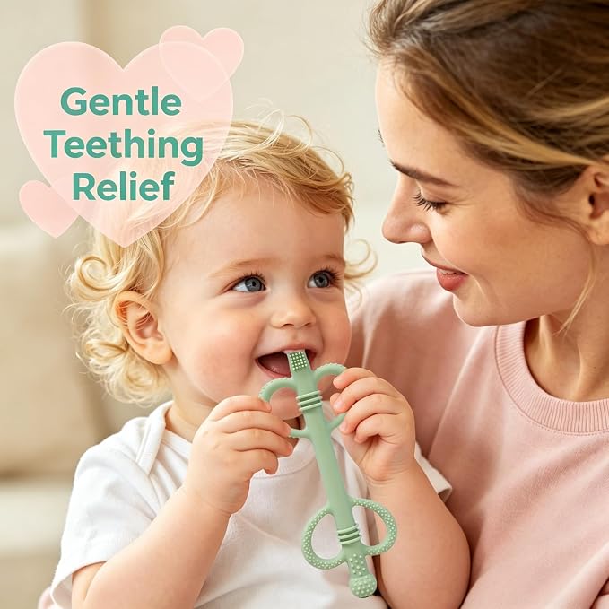 4 Pack Baby Teething Toys, Heart-Shaped Easy-Grip Silicone Teething Sticks, BPA-Free Multi-Texture Teething Tubes, Sensory Chew Toys to Soothe Gums 3-36 Months with Cleaning Brush