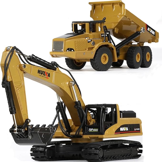 Dump Truck and Excavator Toys Set, Construction Vehicle Diecast Dump Truck Model Birthday Gift for Adult (1/50-Dump & Excavator Set)