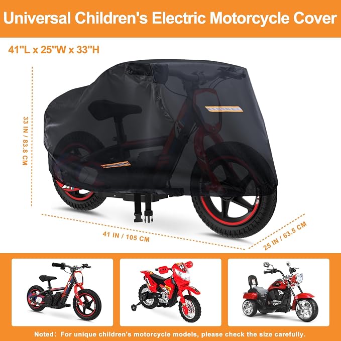 Kids Bike Cover Waterproof Outdoor,GRABADO Heavy Duty 420D Kids Motorcycle Bike Cover,Universal Children's Tricycle Cover with 4 Reflective Strips and Windproof Buckle,Small Kids Ride On Toy Car Cover