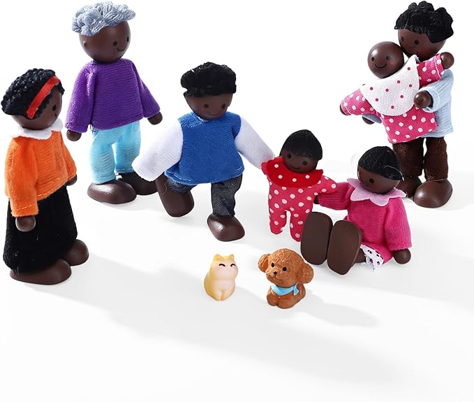 ONEST 10 Pieces Wooden Dollhouse Family Set Mini People Figures Sets Dollhouse Dolls Wooden Doll Family Pretend Play Figures Accessories for Pretend Doll House