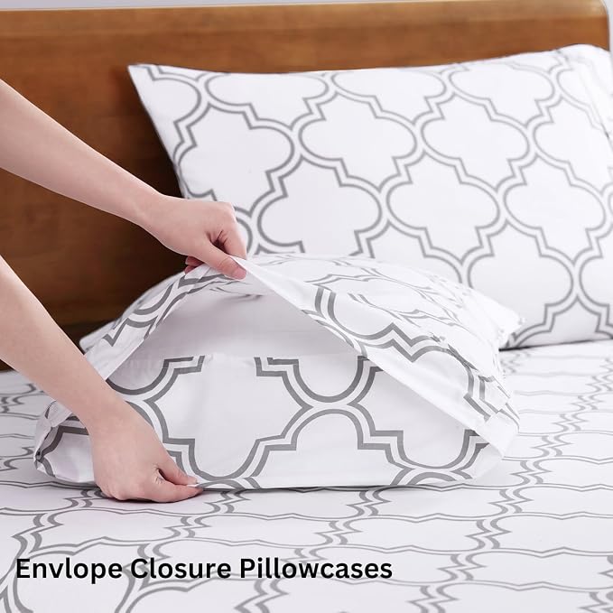 LANE LINEN King Sheets 100% Organic Cotton 4pc Percale Cooling - Trellis | Organic Cotton Percale King Sheet Set - For Hot Sleepers, All-Season Comfort, For Master Bedrooms, Crisp Hotel-Style Feel