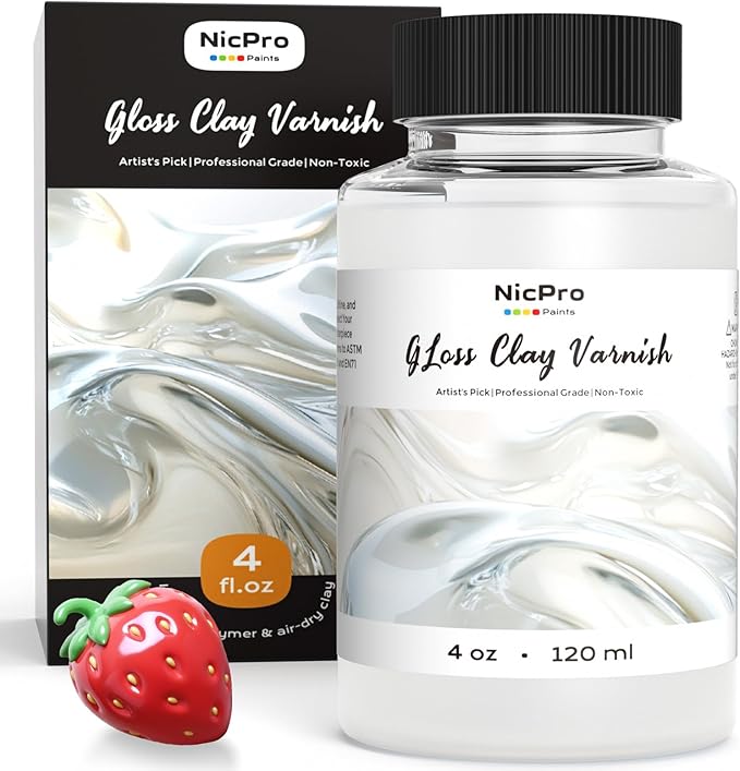 Nicpro Air Dry Clay Varnish (4.06 oz, 120 ml), Air Dry Clay Glaze Sealant for Pottery, Air Dry Clay, Acrylic Paint, Waterproof Prevent Clay Sculpture Scratches, Cracking, Wear- High Gloss Effect