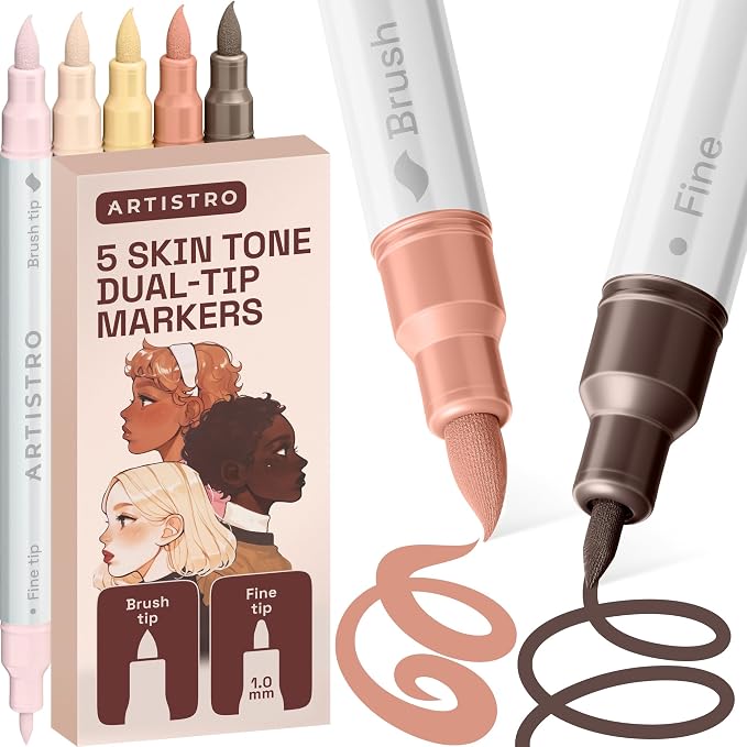ARTISTRO 5 Skin Tones Acrylic Paint Markers - Paint Pens for Drawing - For Fabric, Rock, Glass, Wood, Molds - Arts & Crafts Gift for Adults, Teens, Kids, Classroom Must Haves & School Supplies