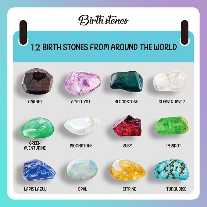 Gem Dig Kit, Dig Up 12 Birthstones, Gemstone Dig Kit for Kids, Birthday Cake Excavation Toy, Educational Gem Mining Kit, Party Favors for Boys & Girls Ages 6+