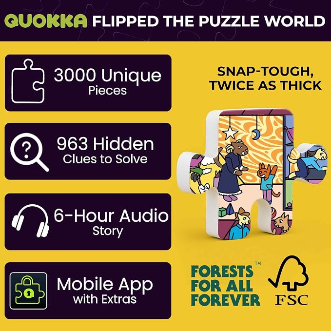 QUOKKA 1000 Piece Jigsaw Puzzle for Adults – Set of 3 Puzzles for Adults 1000 Pieces Premium Box Packaging - Desert Whirl, Galactic Tails, Hotel Wildeluxe - Fun Challenges - Stunning Scenic Animal